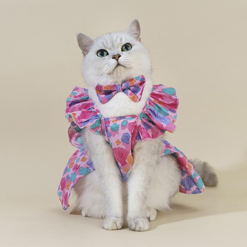 Product Introduction of Pet Dress Floral Pattern Pleated Hemming Windproof Pet Vest Puppy Flying Sleeve Clothes for Spring 39