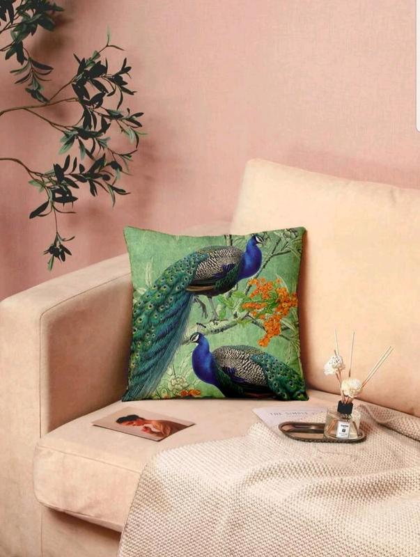 Colorful Peacock Feather Cushion Cover For Sofa, Couch, Bedroom45x45 CM 7