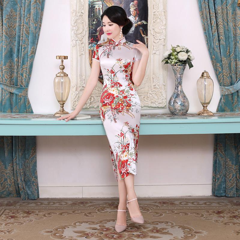 Qipao Váy Sườn Xám Dài Quốc Gia Trung Quốc Cho Nữ, Váy Hoa Cổ Điển 7