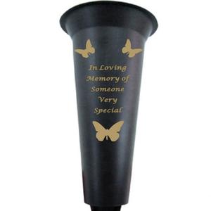 Options - Black & Gold plastic spike memorial Flower vase with butterfly decoration. Ornaments
