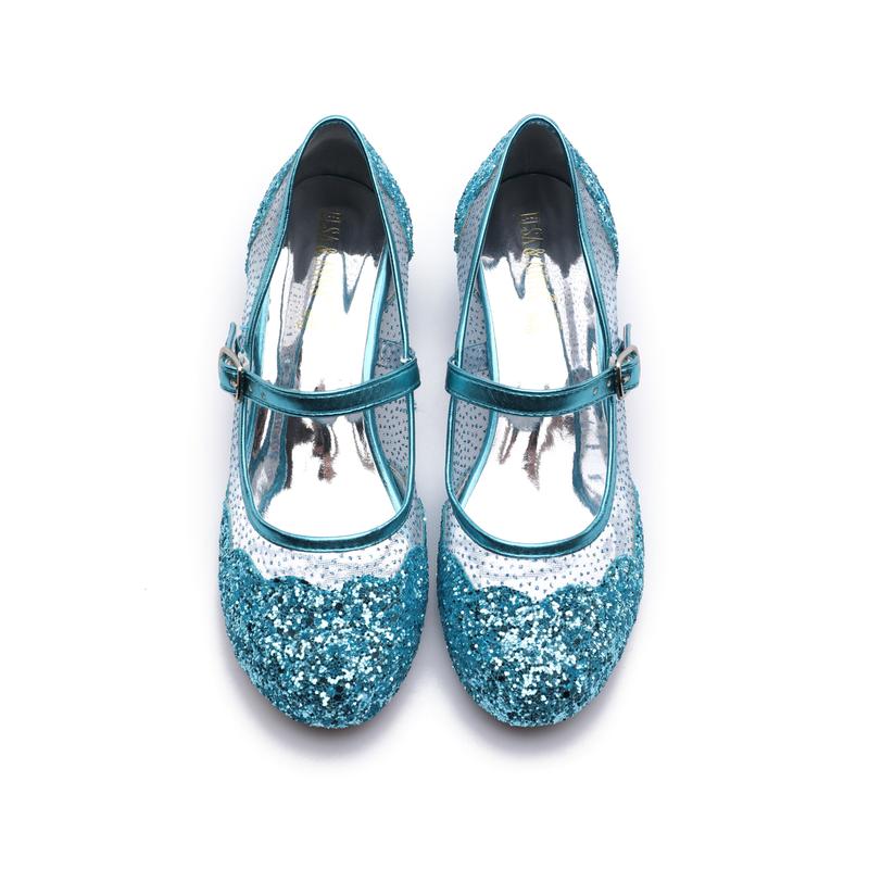 Girl Snow Queen 3cm Heeled Sparkle & Crystals Princess Fancy Dress Up Shoes - for Parties & Birthdays, Cosplay - Kids High Heels​​ - SH2205-BLU 2