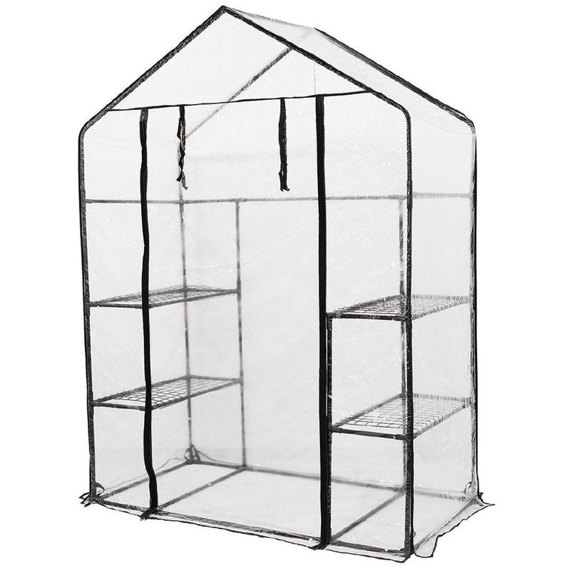 Walk In Greenhouse Compact Green House with 4 Shelves and Weatherproof PVC Plastic Cover Plant House/Grow House for Garden and Outdoor Roll up Zip Panel Door Easy Assembly 5