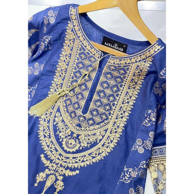 HK181 Bekhud Readymade Blue Linen Mother & Daughter Suit 3