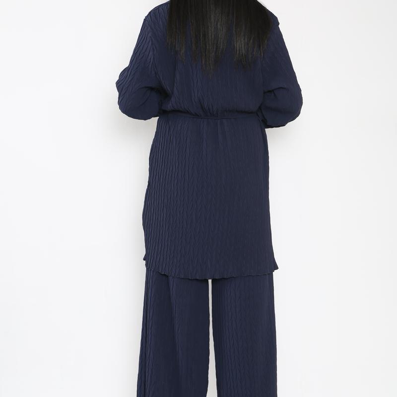 Two Piece Coord Pleated Set - Collared 3 Buttons Full Pleated Set 7