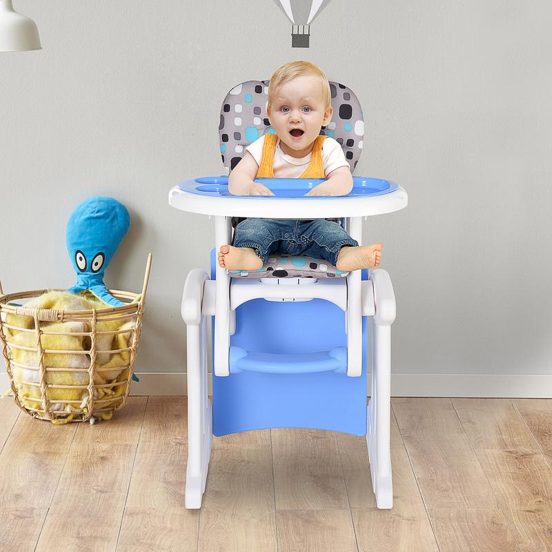 HOMCOM 3 in 1 Convertible Baby High Chair Toddler Table Chair Infant Feeding Seat Removable Food Tray Safety Harness Blue 1