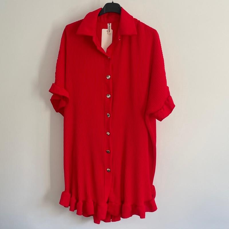 Women's Ladies Crinkled Gold Button Shirt Dress One Size - Fits Regular and Plus sizes Casual Collared 3