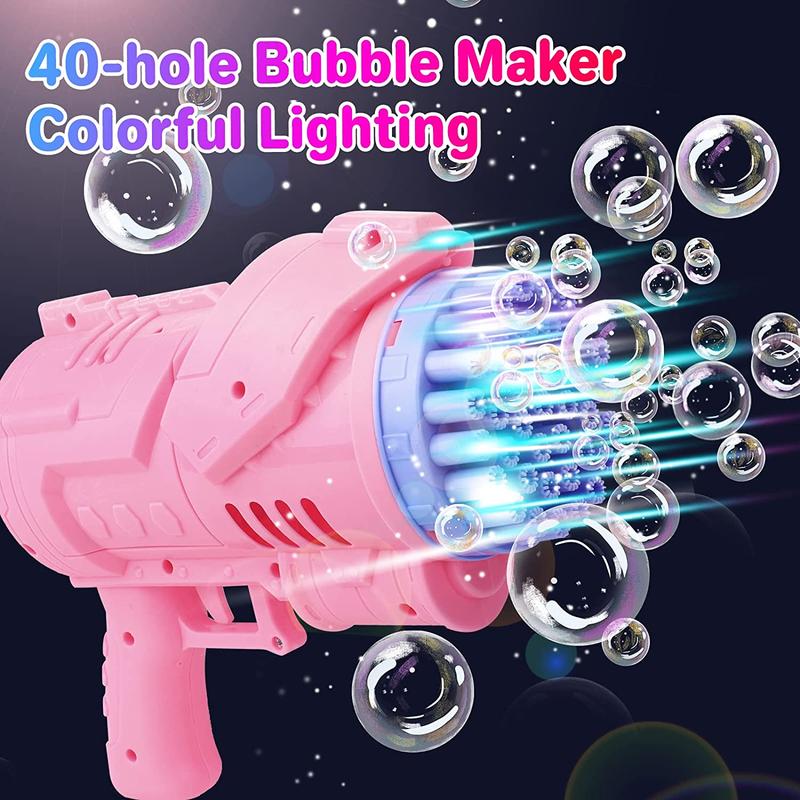 BM-2P and BM-2B 40 Holes Bubble Machine  Pink Bubble with Lights/Bubble Solution for Adults Kids Summer Toy Gift for Outdoor Indoor Birthday Party 1