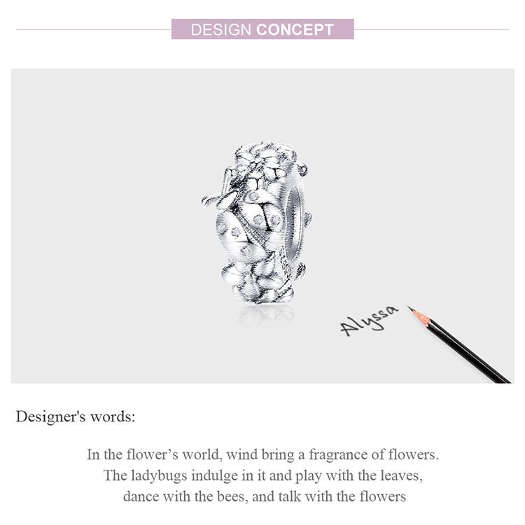 Genuine 925 Sterling Silver Ladybird & Flowers Spacer Charm Bead - Pandora Bracelet Compatible - Birthday Anniversary Elegant 3
