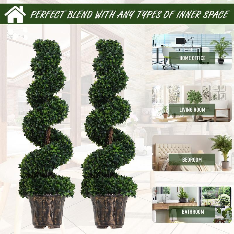 Outsunny Set of 2 Artificial Boxwood Spiral Topiary Trees Potted Decorative Plant Outdoor and Indoor Décor 112cm 3