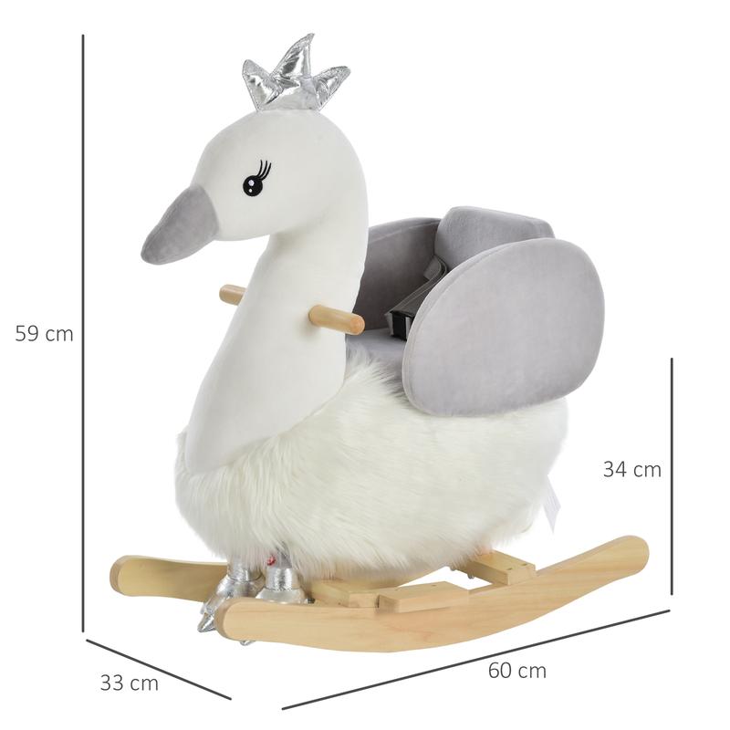 HOMCOM Kids Children Rocking Horse Plush Ride On Swan w/ Sound Wood Base Seat Safety Belt Toddler Baby Toy Rocker 18 - 36 Months 2