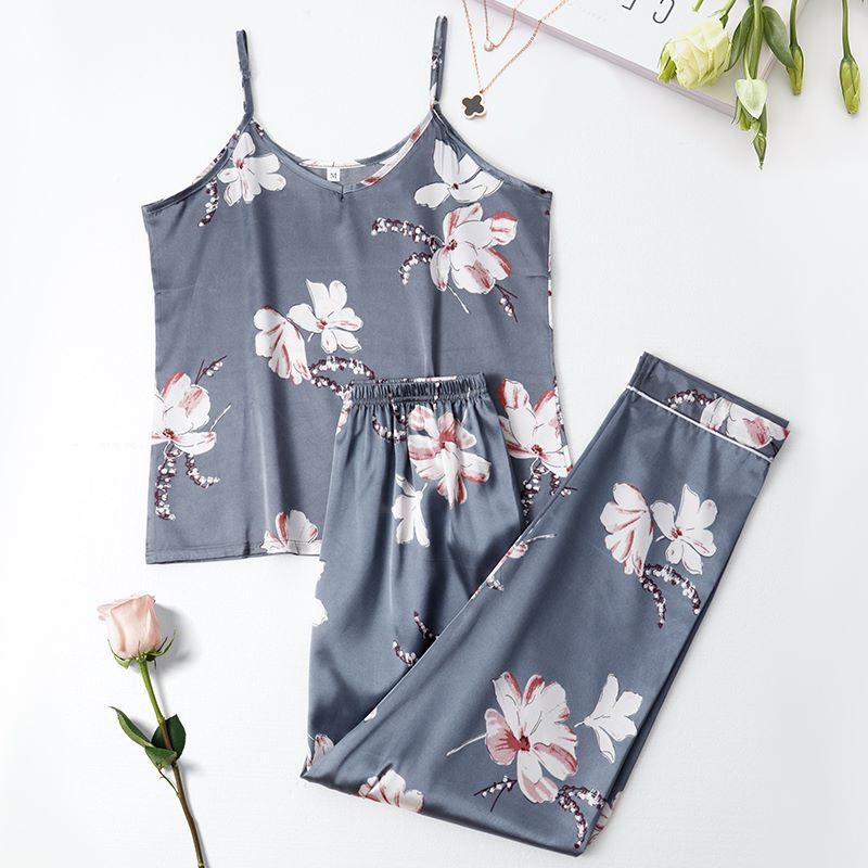 Women's Two-Piece Satin-Feel  Set Silk Floral Summer Lightweight comfortable - UK SELLER 2