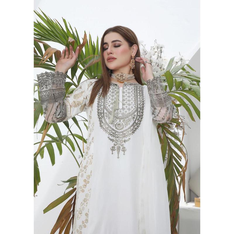 HK181 Bekhud Readymade White Linen Mother & Daughter Suit 4