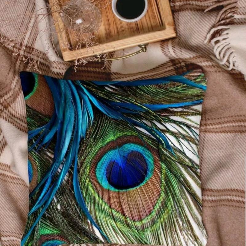 Colorful Peacock Feather Cushion Cover For Sofa, Couch, Bedroom45x45 CM 1
