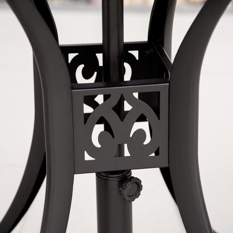 Outsunny 78cm Round Garden Dining Table with Parasol Hole Antique Cast Aluminium Outdoor Table Only, Black 7