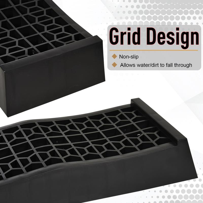 HOMCOM Pair of 2 Low Entrance Plastic Curb Ramps Anti-Slip Surface 3 Ton Capacity Garage Workshop Cars SUVs Small Vans 4