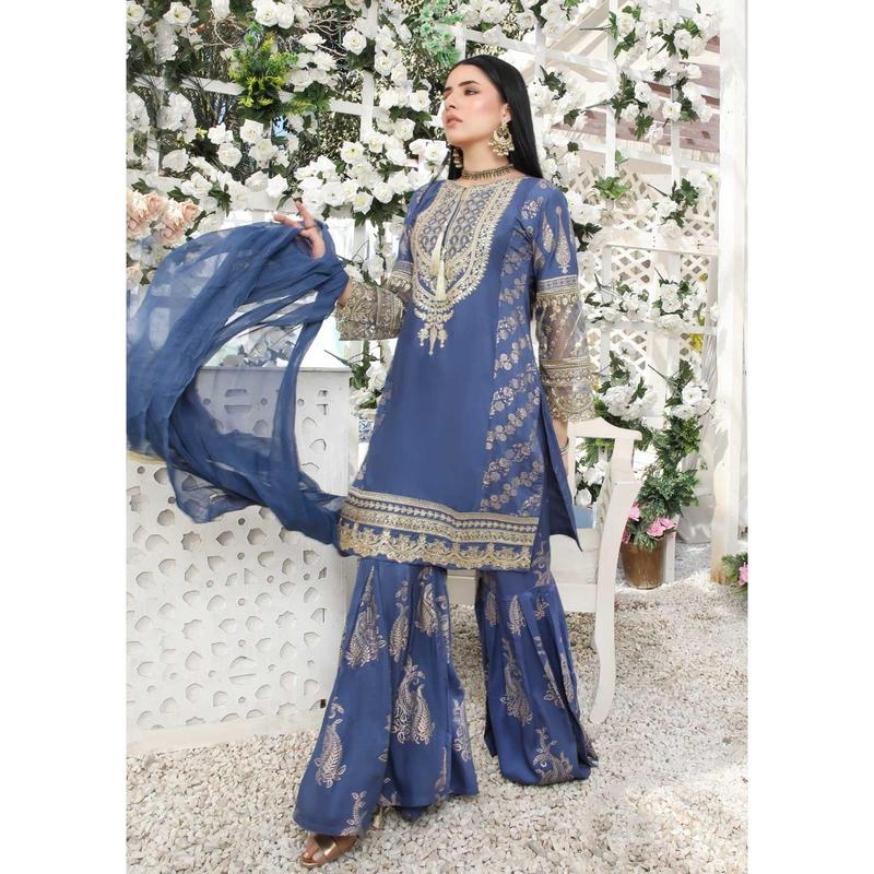 HK181 Bekhud Readymade Blue Linen Mother & Daughter Suit 1