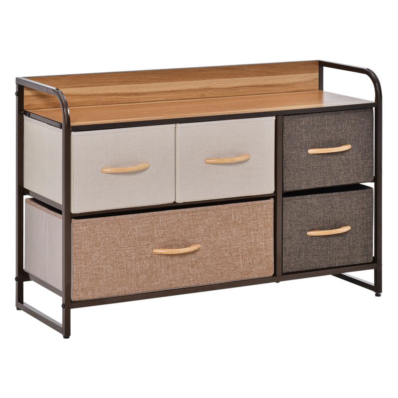 HOMCOM 5-Drawer Dresser, Linen Fabric Chest of Drawers, Dresser Tower Unit for Bedroom Hallway Entryway, Storage Organizer with Steel Frame Wooden Top 0