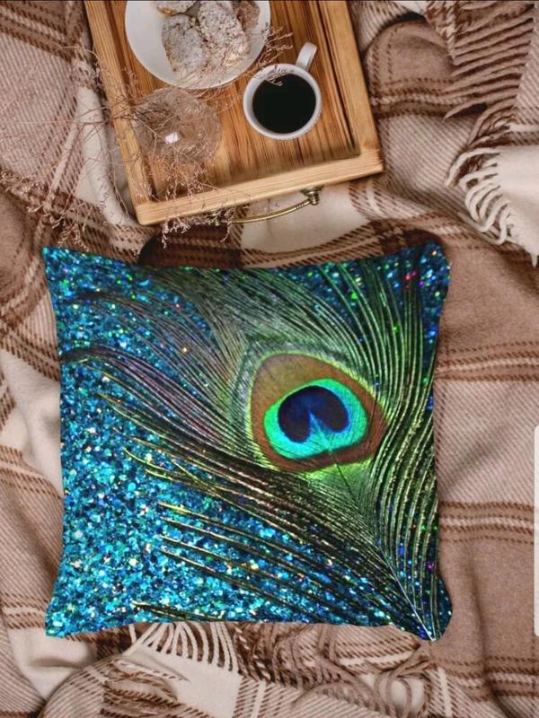 Colorful Peacock Feather Cushion Cover For Sofa, Couch, Bedroom45x45 CM 3