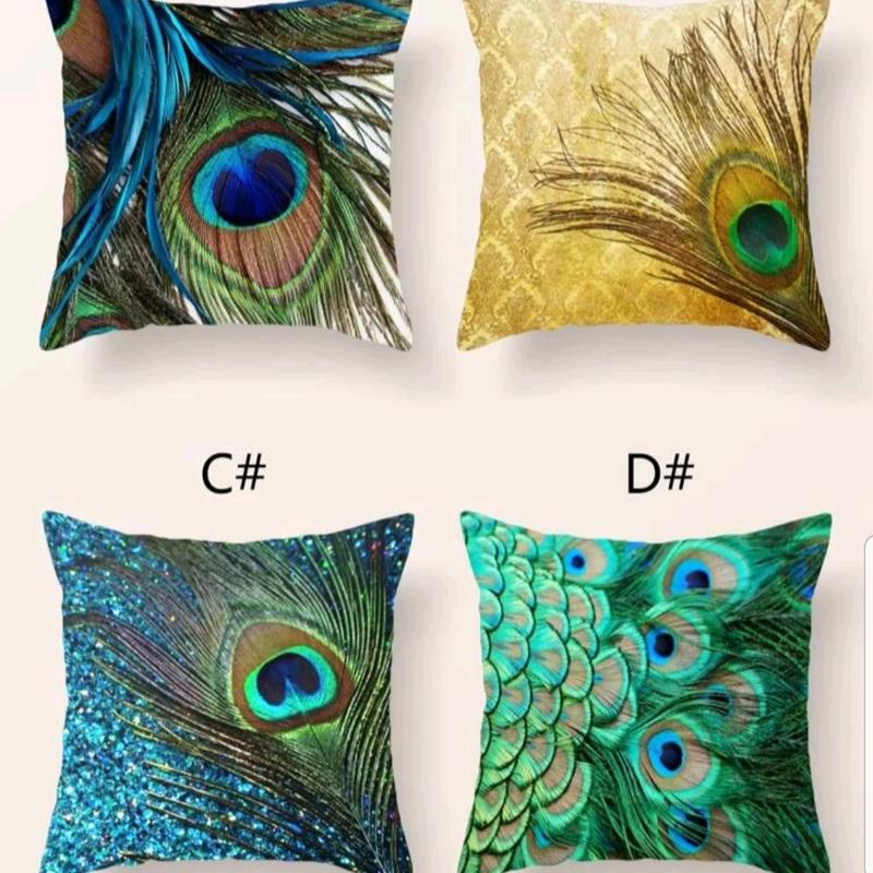 Colorful Peacock Feather Cushion Cover For Sofa, Couch, Bedroom45x45 CM 0