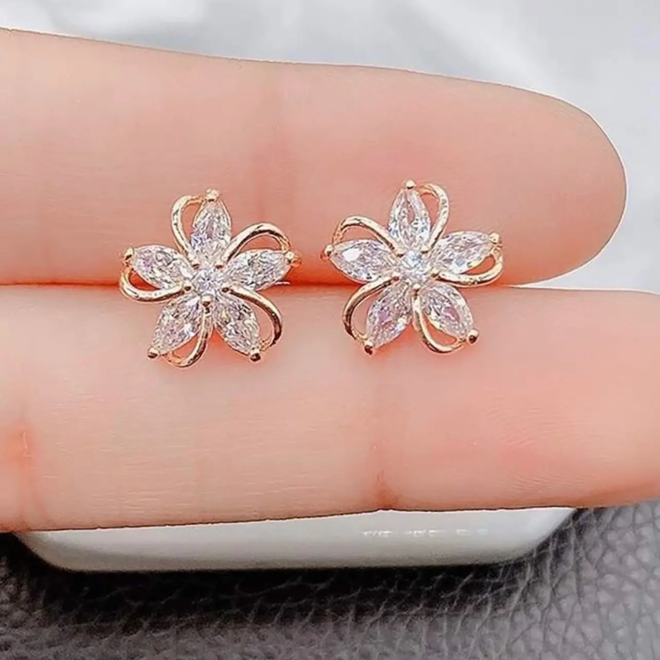 Rose Gold Copper Flower Earrings