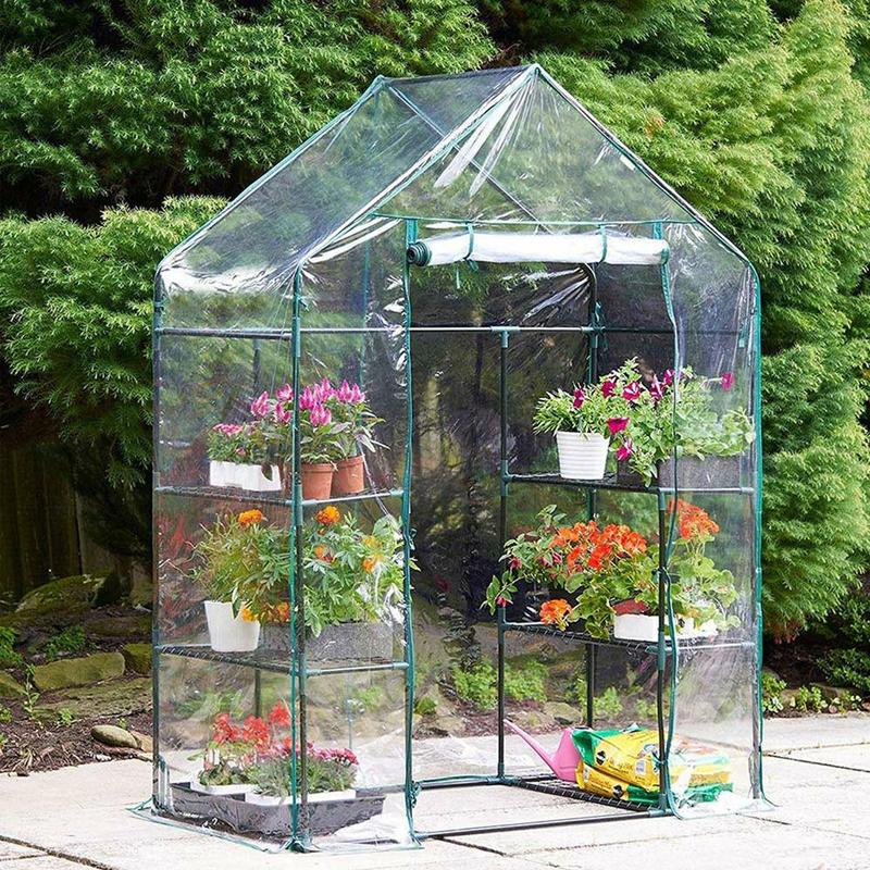 Walk In Greenhouse Compact Green House with 4 Shelves and Weatherproof PVC Plastic Cover Plant House/Grow House for Garden and Outdoor Roll up Zip Panel Door Easy Assembly 1