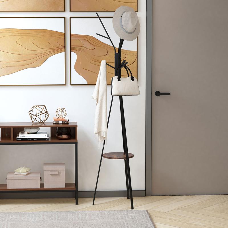 HOMCOM 180cm Free Standing Metal Coat Rack Stand 9 Hooks Clothes Tree 1