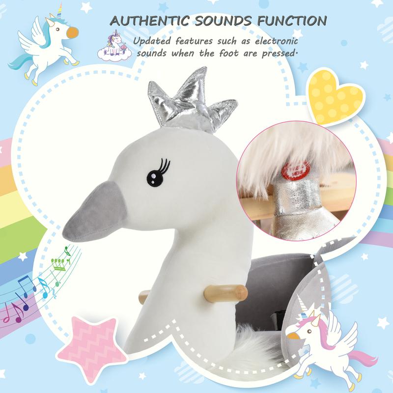 HOMCOM Kids Children Rocking Horse Plush Ride On Swan w/ Sound Wood Base Seat Safety Belt Toddler Baby Toy Rocker 18 - 36 Months 5