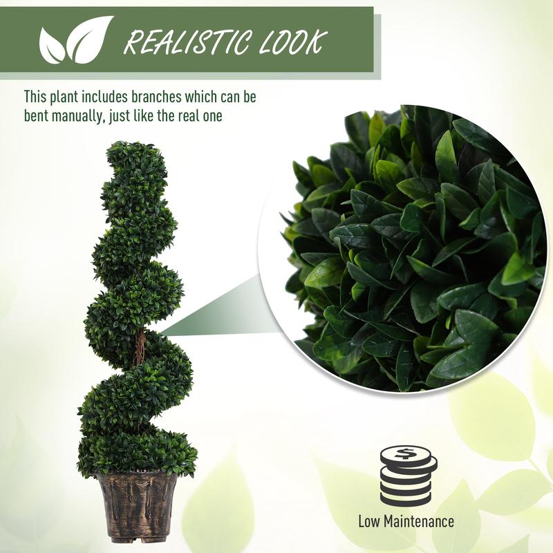 Outsunny Set of 2 Artificial Boxwood Spiral Topiary Trees Potted Decorative Plant Outdoor and Indoor Décor 112cm 5
