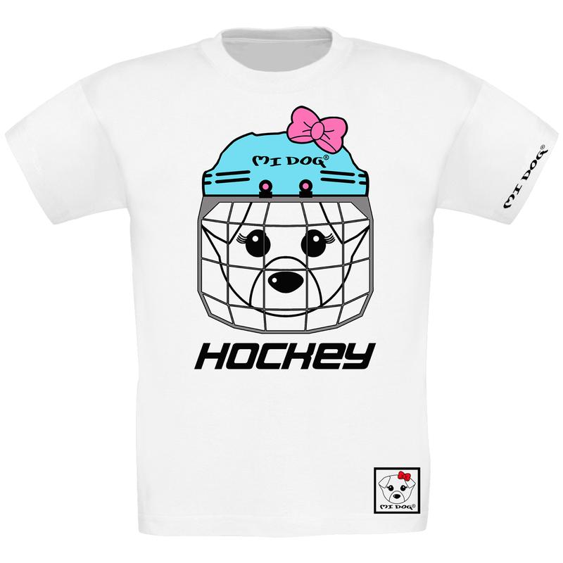 Mi Dog, Girls, Ice Hockey Blue Inspired Helmet Regular Fit T-Shirt, White 1