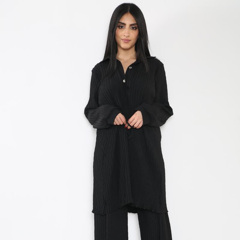 Two Piece Coord Pleated Set - Collared 3 Buttons Full Pleated Set 2